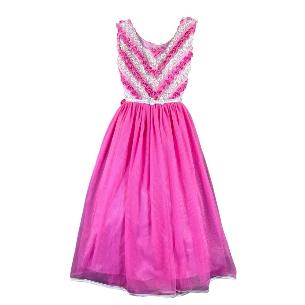 Jona Michelle Girls Size 10 Pink Rosette Chevron Special Occasion Dress